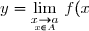 y = \underset{\underset{x\in A}{x\rightarrow a}}\lim~f(x)